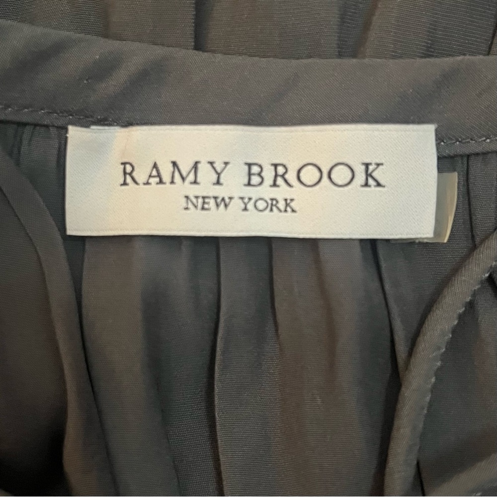 Ramy Brook Allie Tie-Front Lace Up Satin Dress Gunmetal Black Medium Boho Chic - Picture 7 of 12